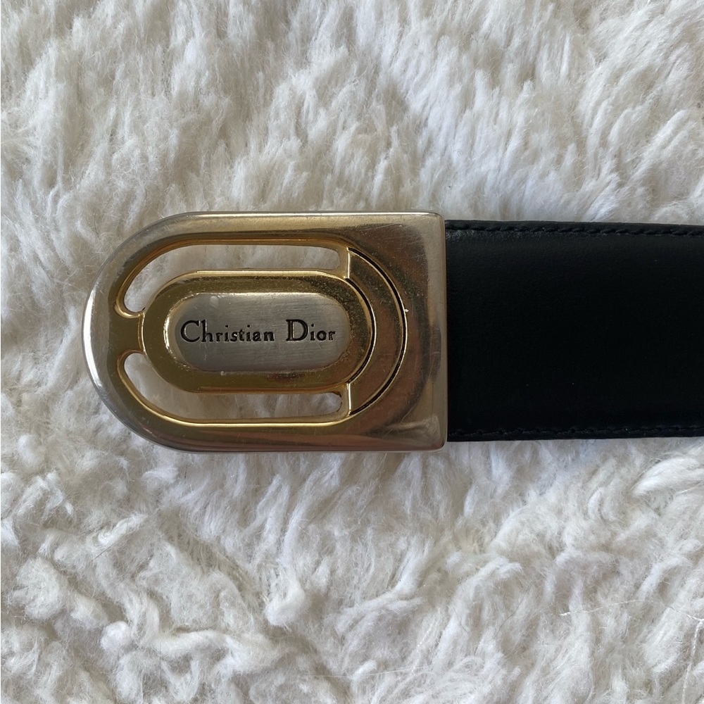 Vintage Christian Dior Black Belt With Brass Buckle